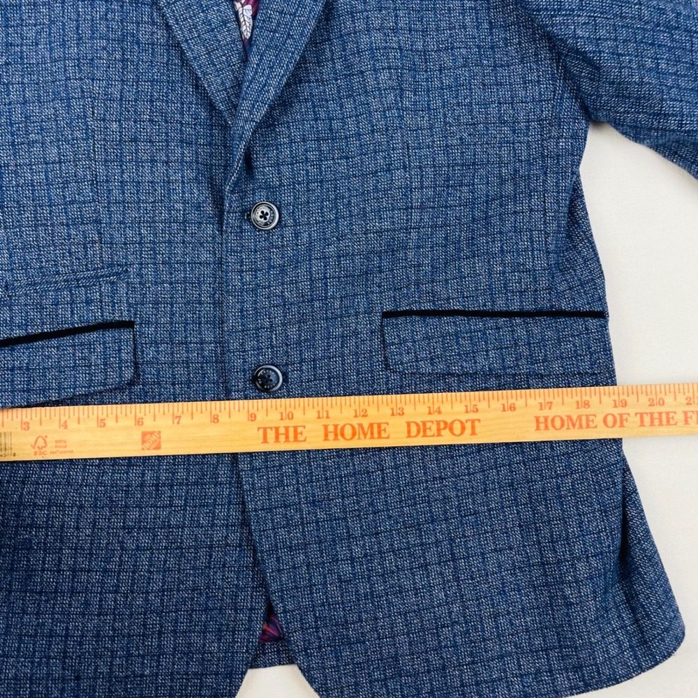 House of Cavani Mens Blue Textured Tweed Blazer Jacket UK 40R Floral Lining - Picture 11 of 13